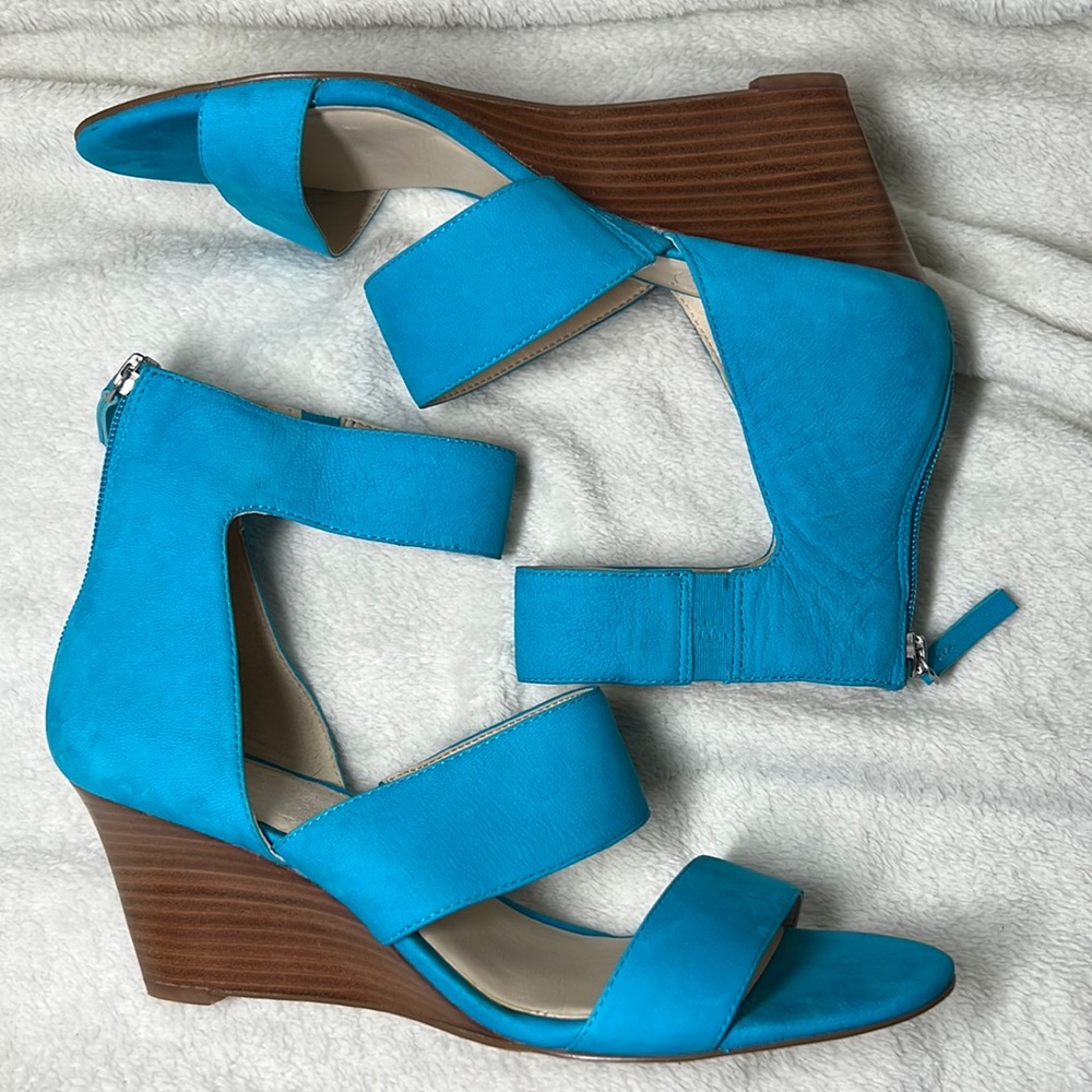 NWOT Nine West Cyan Blue Wedge Sandals